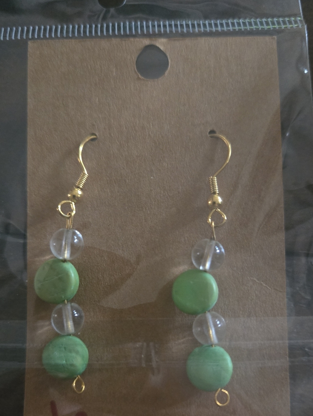 Green Bead Drop Earrings